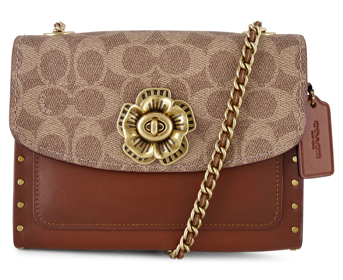 Coach Signature Parker 18 Leather Shoulder Bag - Rust